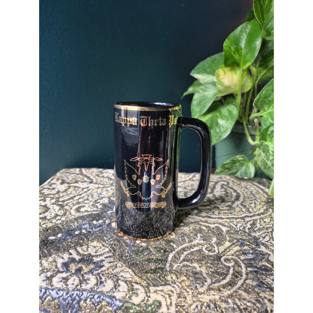 Vintage Kappa Theta Psi Beer Mug Black Glass Gold Crest Monno Japan Gift